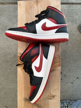 Nike Air Jordan 1 Mid - Black/White/Red great condition some red was painted on
